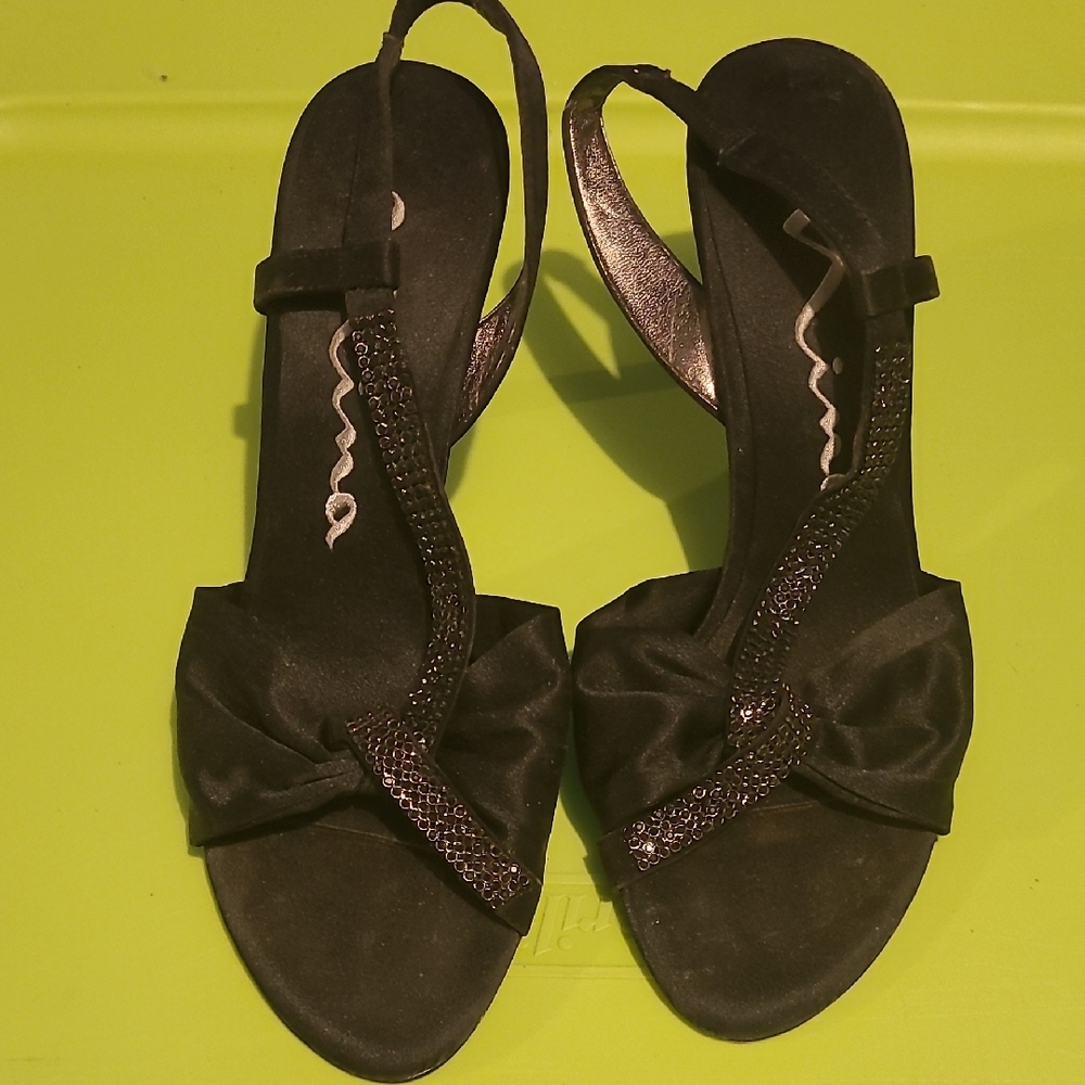 Black Shimmery Sandals with Bow Detail